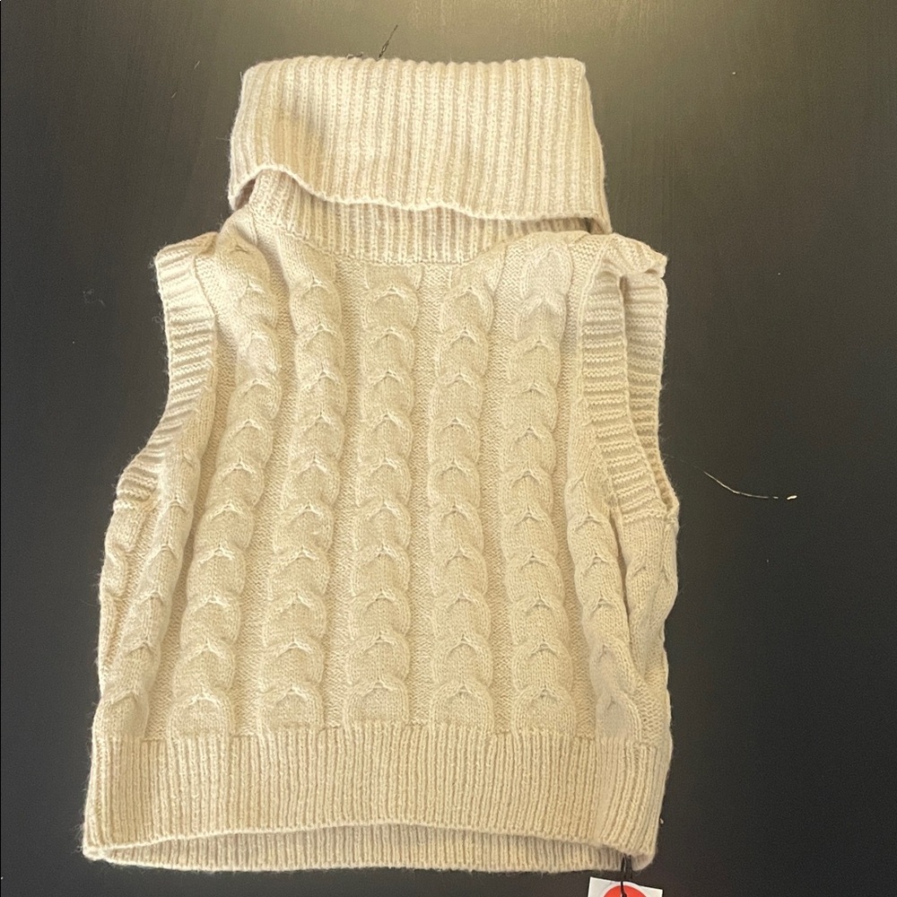 Cider Cream Cable Knit Turtleneck Sweater Vest
